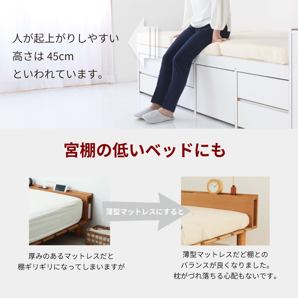 宮棚の低いベッドにも