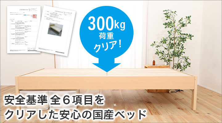 垂直荷重試験のほか脚部、水平荷重やサイドフレーム強度など全6項目を合格