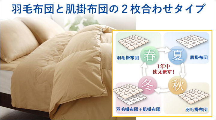 羽毛布団と肌掛布団でオールシーズン使えます！